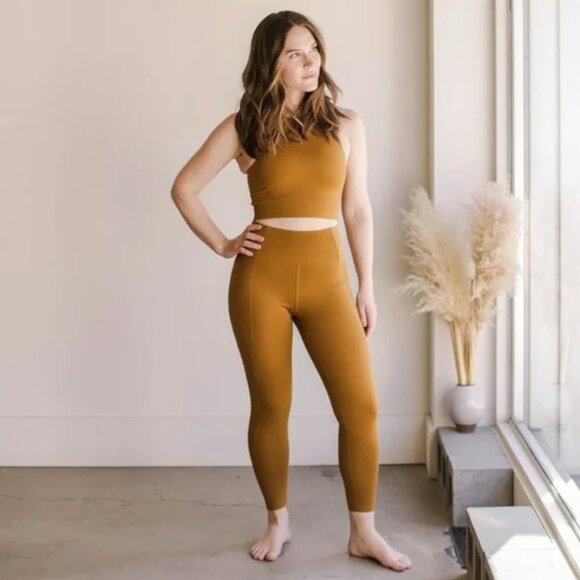 Girlfriend Collective High Rise Compressive Leggings - COLOUR SADDLE - Picture 1 of 4